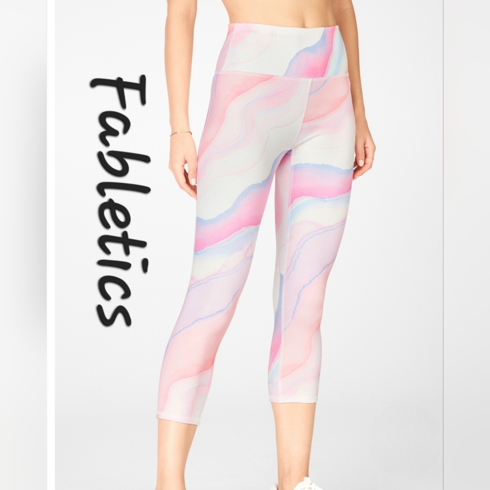 Fabletics Powerhold Define High-Waisted Crop Leggings Spectrum Print Sz M